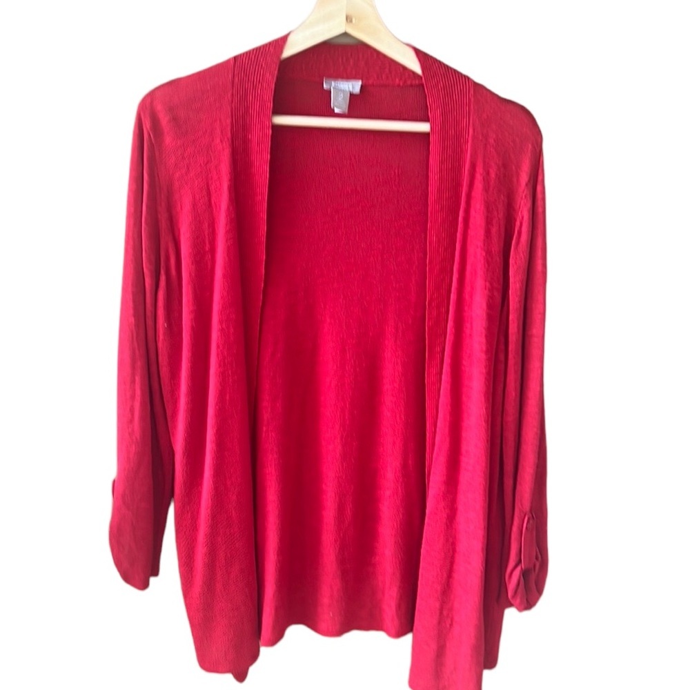 Chico's Red Cardigan Sweater Open Front Lightweight
